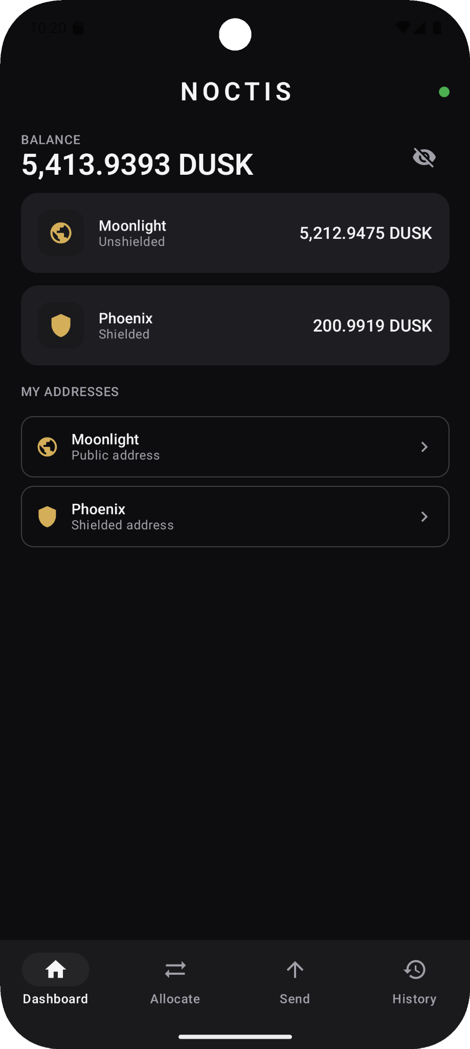 Noctis Wallet Dashboard